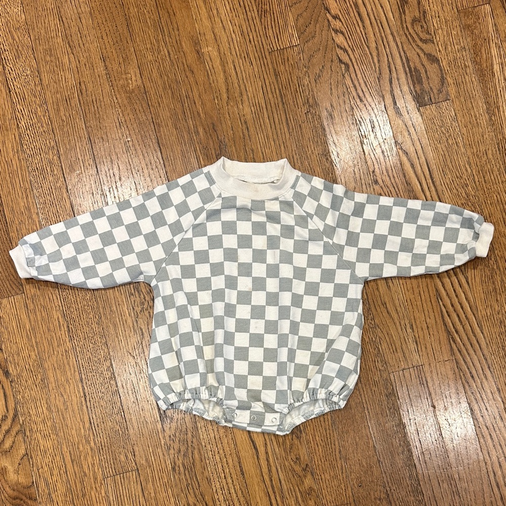 Rylee + Cru Checkered Sage and White Kids Romper